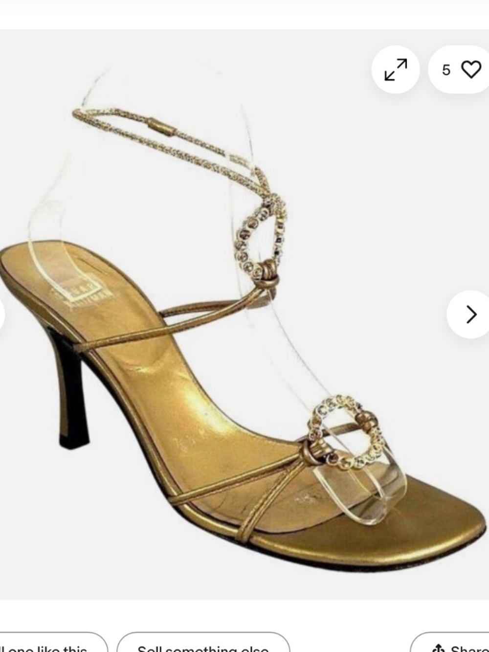 STUART WEITZMAN Metallic Gold Crystal Ice Rink Slingback Strap Heel Sandals 6.5